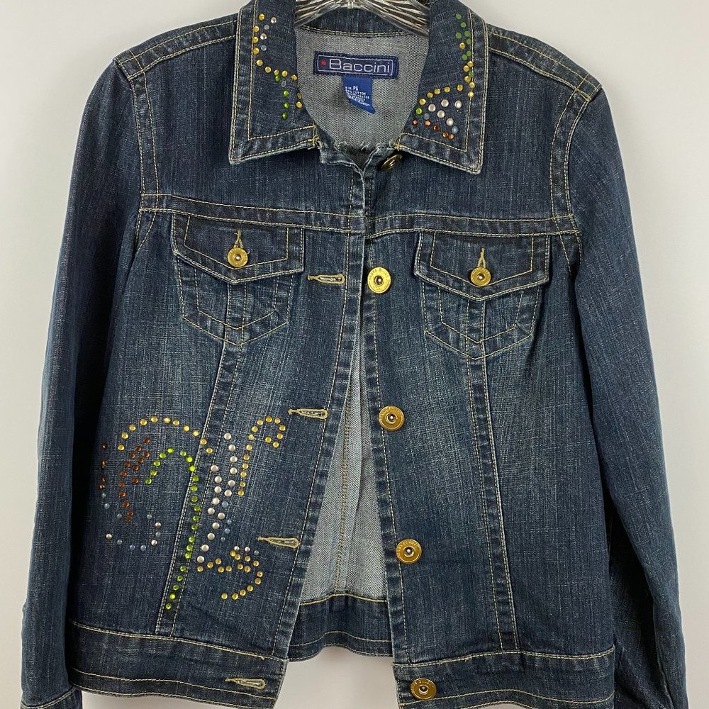 Baccini Denim Trucker Jacket rhinestone embellishments Petite Small